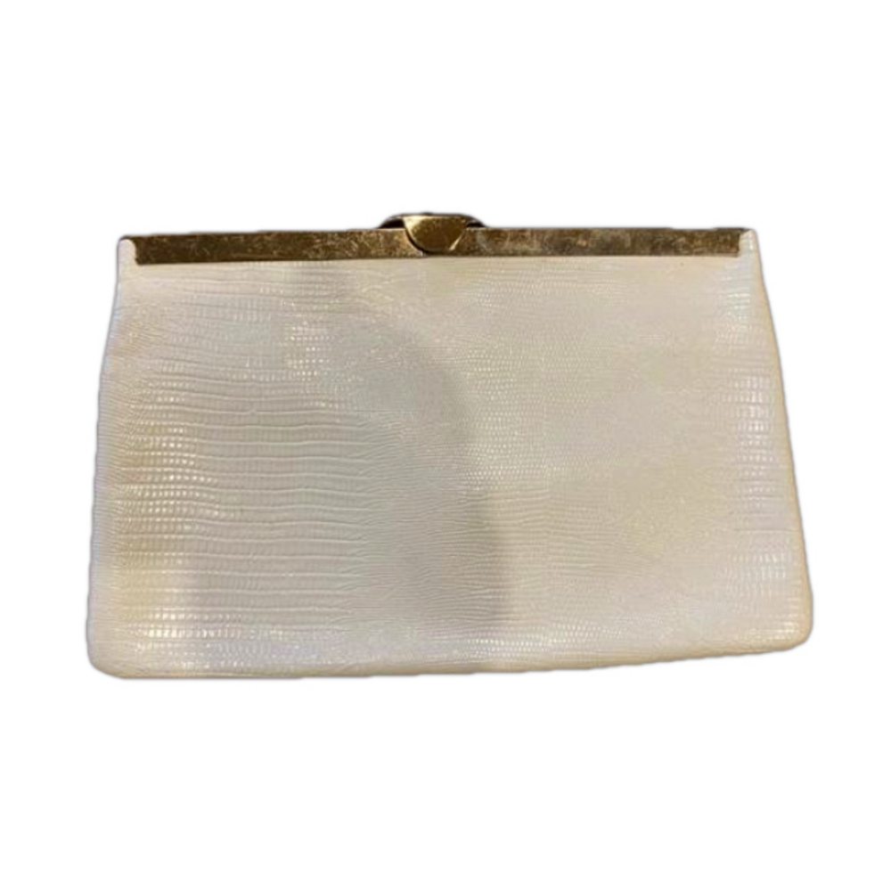 Etra 1960's Light Beige Lizard Print Vintage Envelope Clutch - Genuine Leather